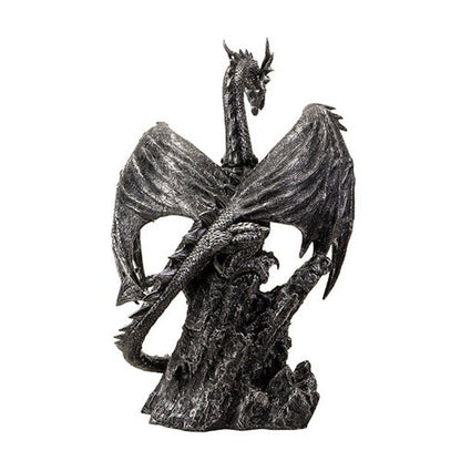 Back view of Silver Peak Guardian Dragon Statue large scale sculpture