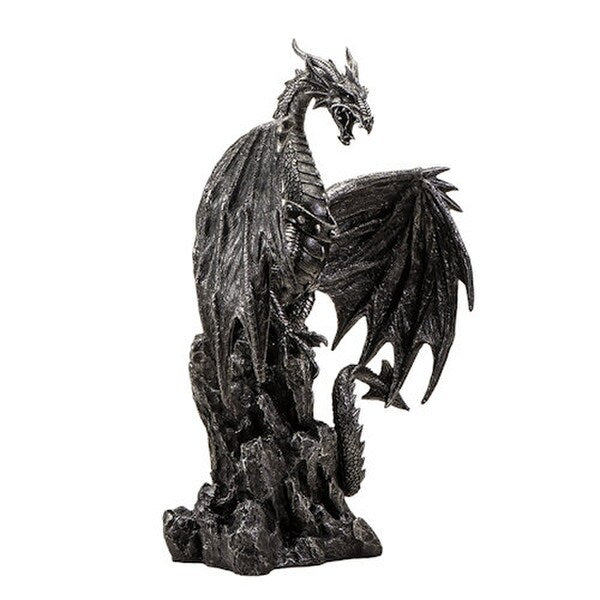 Silver Peak Guardian Dragon Statue fire breathing sculpture mountain
