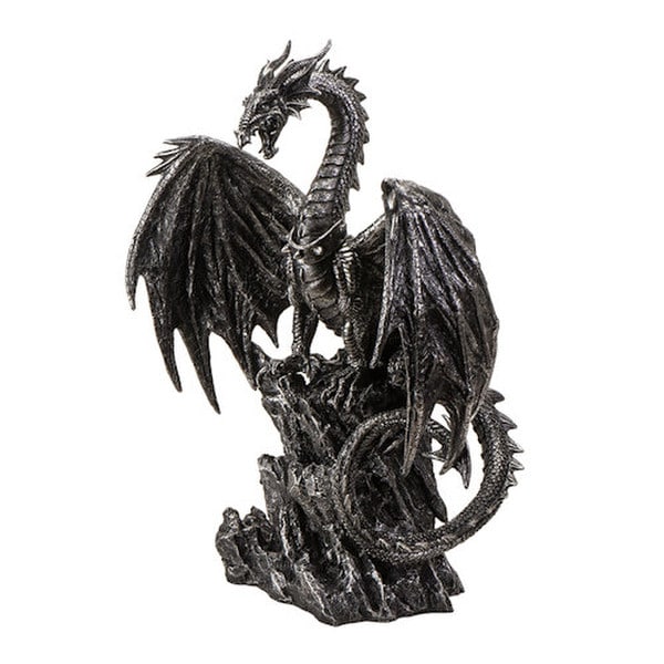 Silver Peak Guardian Dragon Statue figurine for the collector fantasy