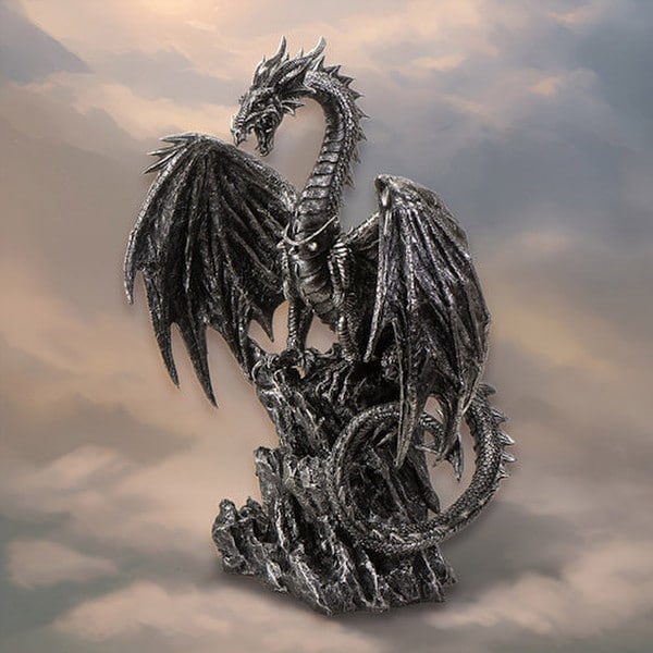 Large Figurine Silver Peak Guardian Dragon Statue Outdoor statuary