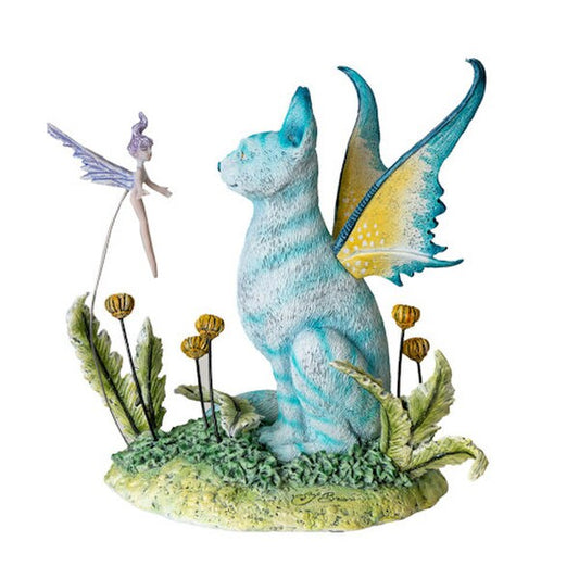 Winged cat-like creature whimsical sculpture captures a fantastical scene