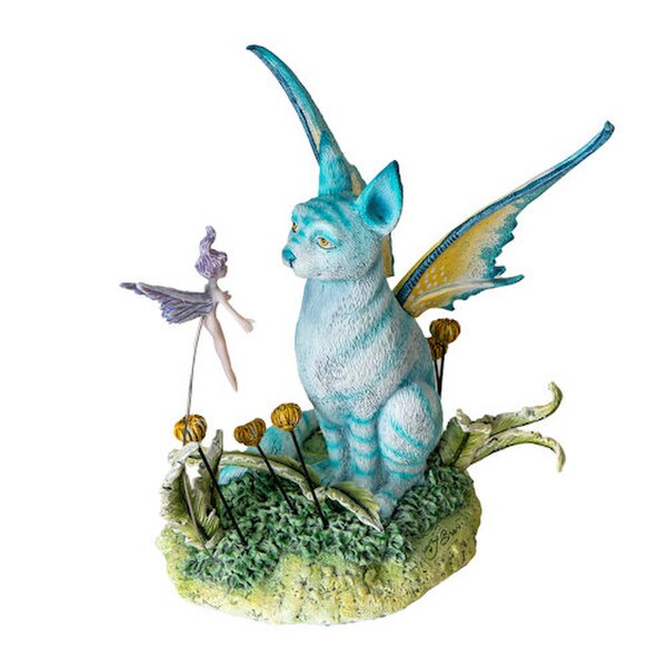 Winged cat fairy creature whimsical sculpture scene fluttering fairies statue