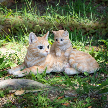 Lifelike Family of cats Mother and Kitten Orange Tabby Figurine realistic