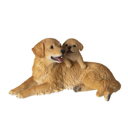 Golden Retriever with Puppy Figurine Mother Playful Sculpture detailed