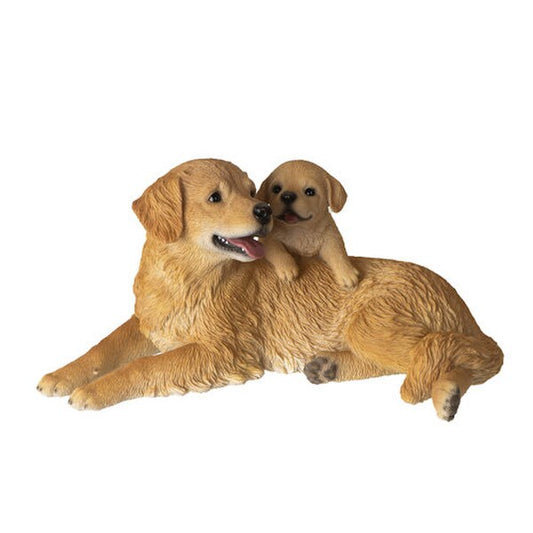 Golden Retriever with Puppy Figurine Mother Playful Sculpture detailed