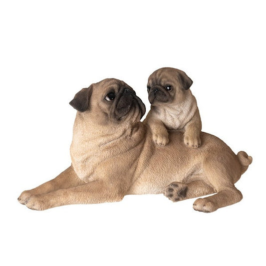 Realistic Pug with Puppy Figurine mother sculpture lifelike statue