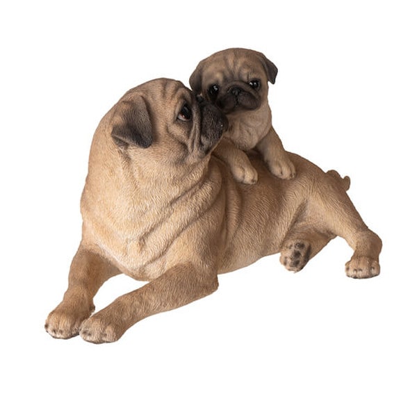 Cute Realistic Pug with Puppy Figurine mother sculpture lifelike statue
