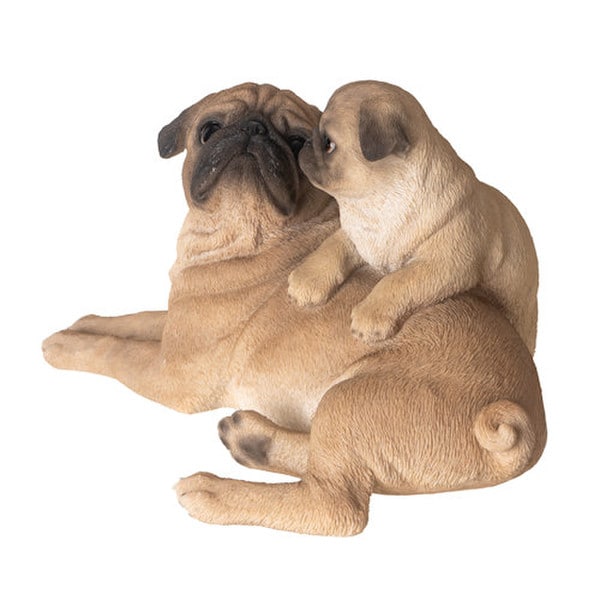 Loving Realistic Pug with Puppy Figurine mother sculpture lifelike statue