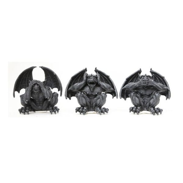 Guardian gargoyle figurine whimsical see hear and speak no evil statue sculpture