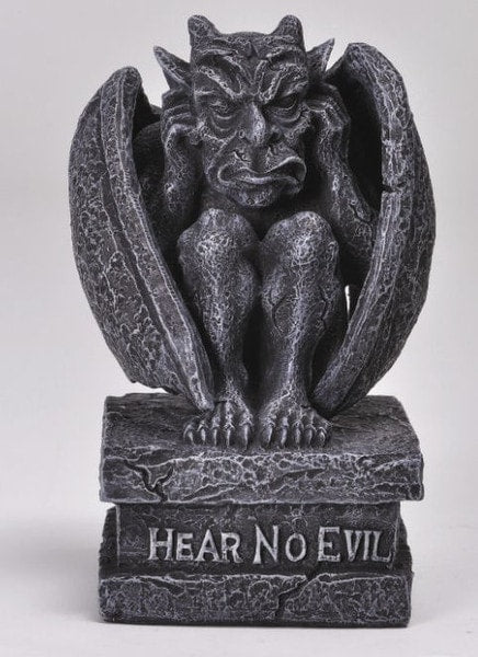 Guardian gargoyle figurines whimsical hear no evil horned statue sculpture