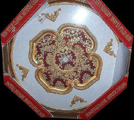 Fancy Ceiling Medallion Round with Red and Gold details