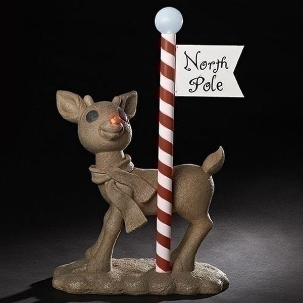 Rudolph the Reindeer Statue with North Pole