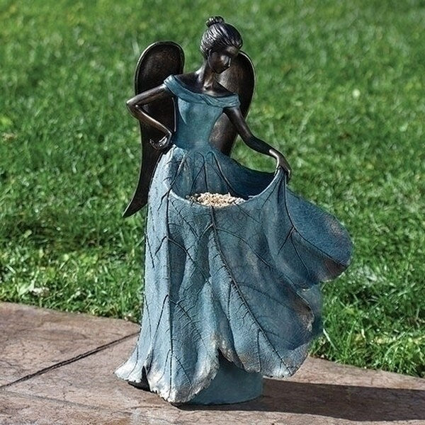 Angel with Leaf-Designed Dress Bird Bath Statue