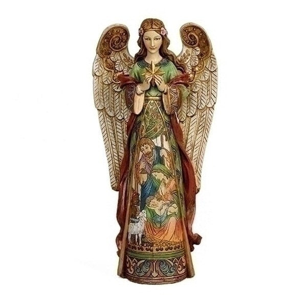 Angel Statue with Nativity Scene European Sculpture Colored