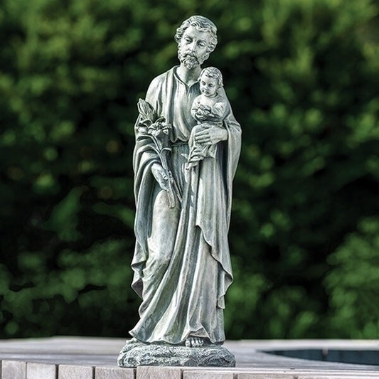 Joseph With Child Garden Statue Religious Statuary Lilies in Hand Sculpture