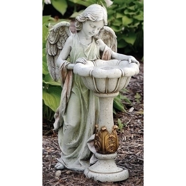Angel With Solar Power Light Birdbath Statue