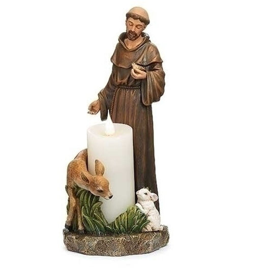 The Saint Francis Figure Candle Holder Statue is a heartfelt portrayal
