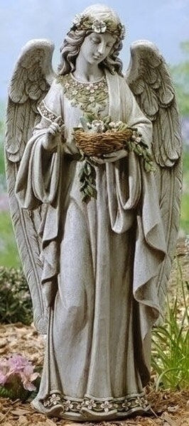 Statue of Angel Holding Birds Nest Garden Sculpture Resin Outdoor