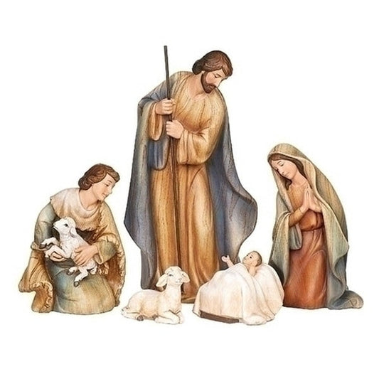Nativity in Woodgrain Holy Family Set Statues