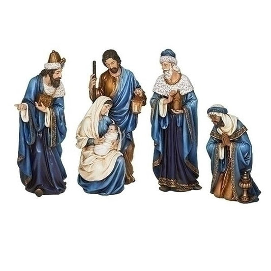 Nativity Set of 4 figurines Gold and Blue Statues