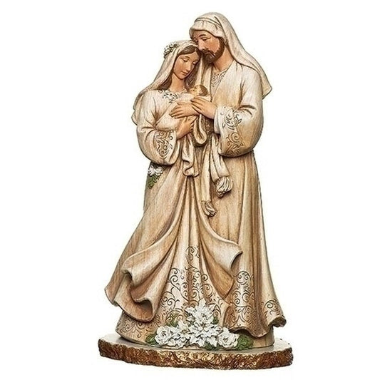 Holy Family Statue Woodgrain with Poinsettia