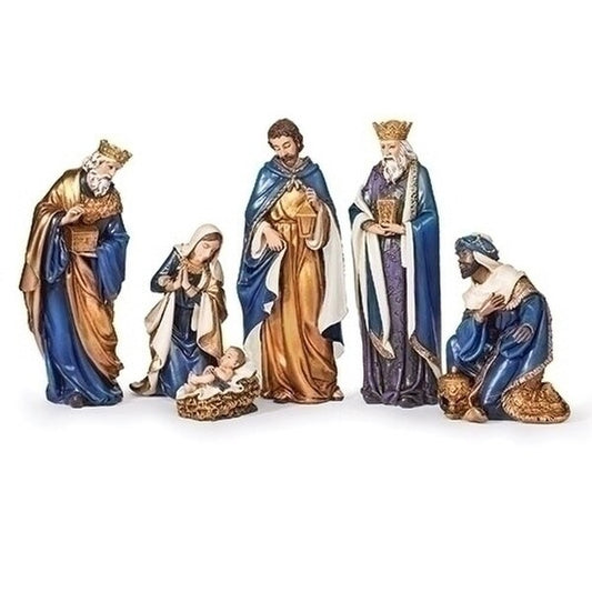 Nativity Set of 6 figurines Gold and Blue Statues