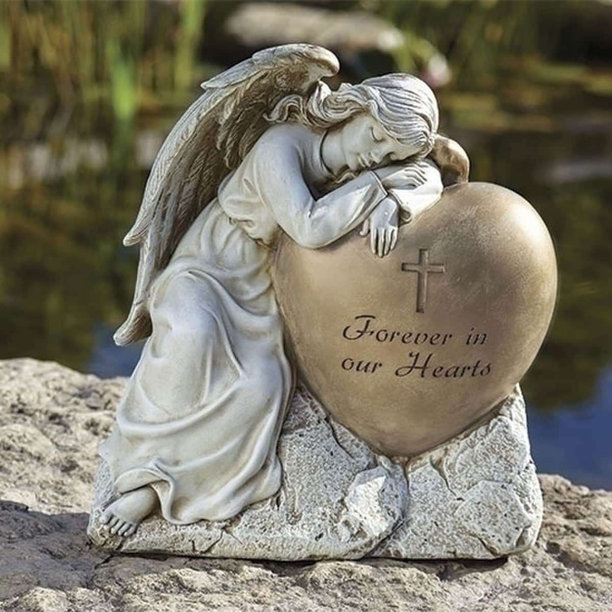 Angel Gold Heart Statue Forever in our Hearts