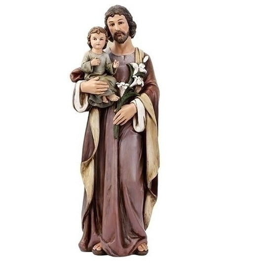 Catholic Saint Joseph with Child Painted in Realistic Colors Large