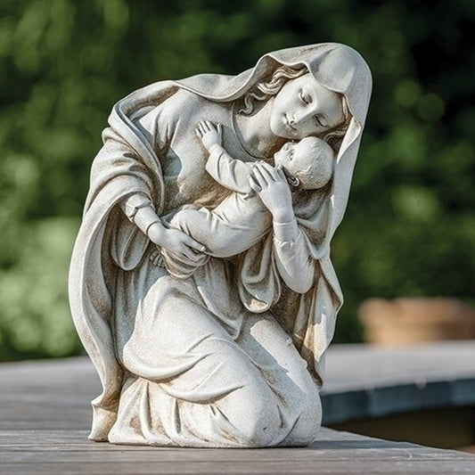 Kneeling Mary with Child Garden Sculpture Religious Artwork Decor
