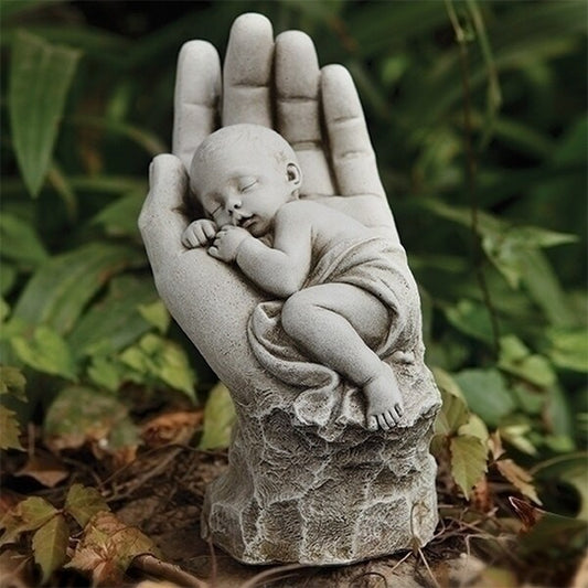 In the Palm of His Hand Baby Sleeping Statue Holding Child Sculptures