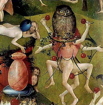 Owl berries scene from Hieronymus Bosch triptych figurine sculpture