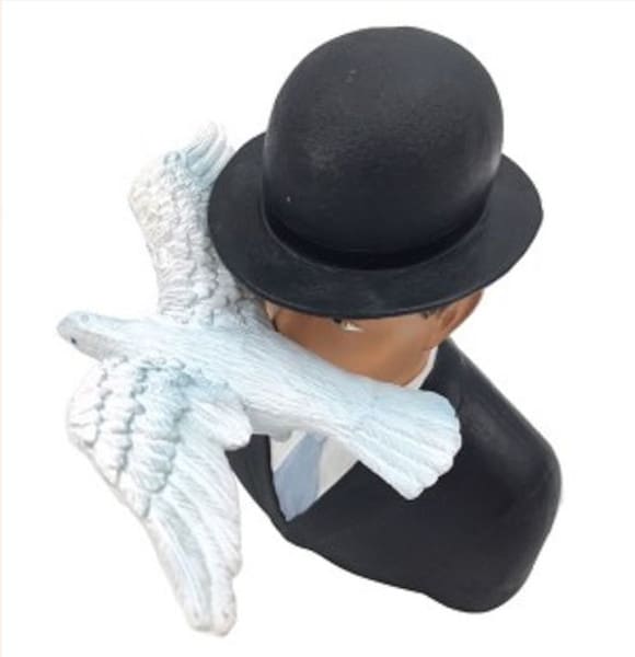 Man in Bowler Hat with Dove l'homme au chapeau melon statue bust