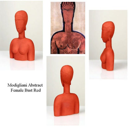 Modigliani Abstract Female Bust Head Red Woman elongated Sculpting