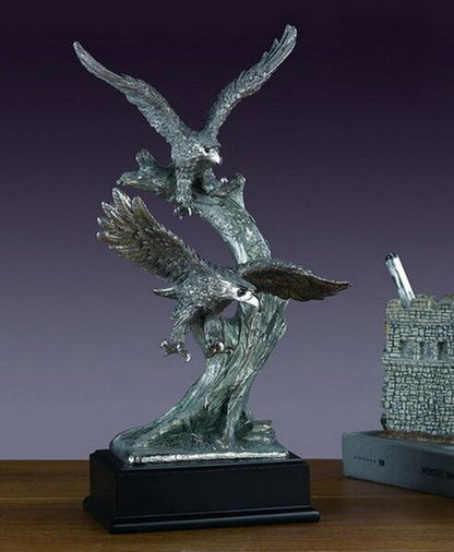 Eagles Two Pewter Overlay Sculpture Couple Birds Wildlife Statue