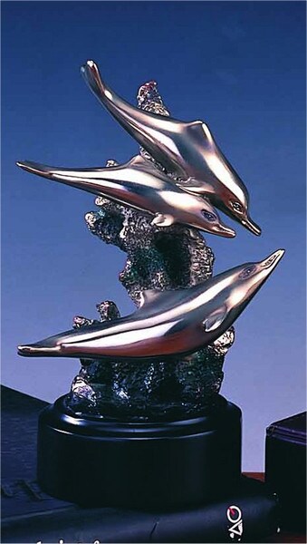 Three Dolphins Swimming High End Sculpture Silver Color Statue