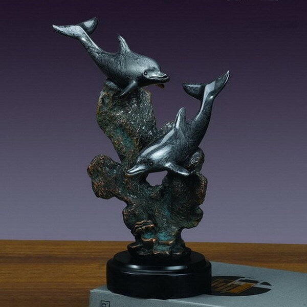 Two Dolphins Sculpture by Coral Classical Artwork Bronze Sculpted