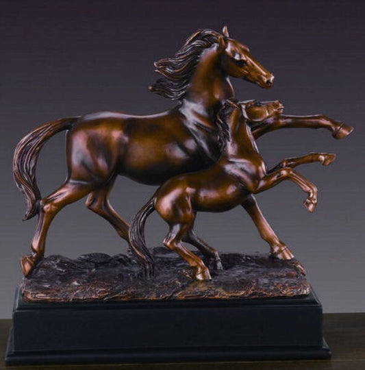 Horse With Baby Colt Statue Sculpture Faux Bronze Finish