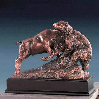 Bear and Bull In Fight Classic Statue Stock Market Presentation Gift