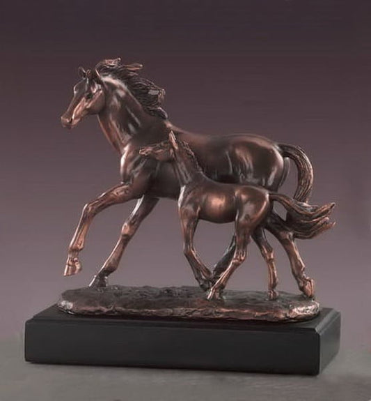 Mare with Foal Sculpture Depicts Mother and Colt Statue Awards