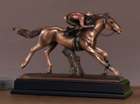 Jockey on Race Horse Statue Center Piece Artwork Decorative Art