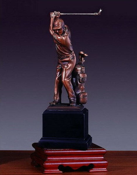 Classical Golfer Takeing Swing with Golf Bags Traditional Sculpture