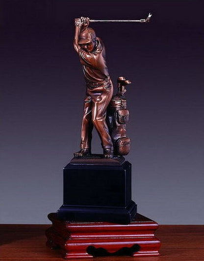 Classical Golfer Takeing Swing with Golf Bags Traditional Sculpture