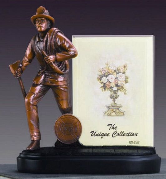 Fireman Picture Frame Sculpture Photo Tribute Statuary Artwork