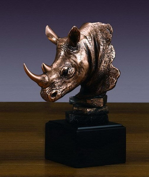 Rhino bronze patina portrait head Rhinoceros statue figurine gift