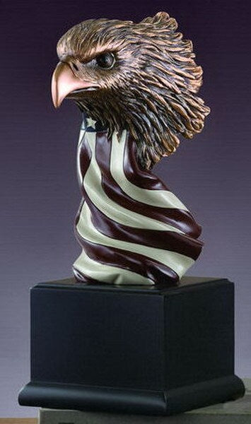 Eagle Head Bust with American Flag Sculpture