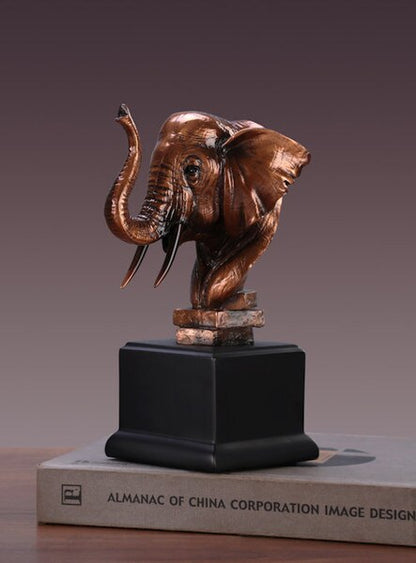 Elephant Bust Head Statue Portrait Awards Sculpture Head on Museum Base