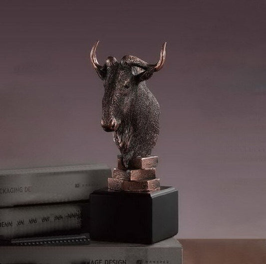 Wildebeest Portrait Bust Figurine Statue Sculpture Head African