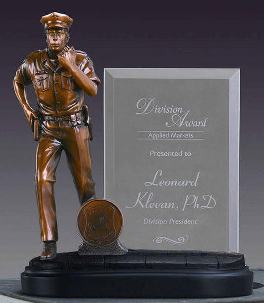 Glass Imprint Policeman Frame Statue