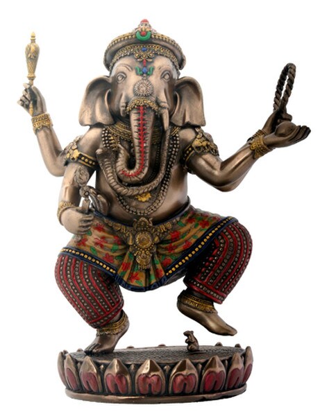 Dancing Ganesha on Lotus Flower Statue Elephant God of Success