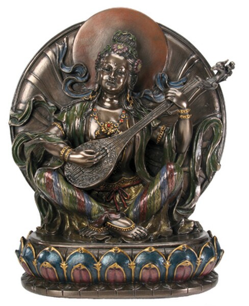 Deity Statue - Sarasvati Hindu Goddess Sculpture of Music and Arts